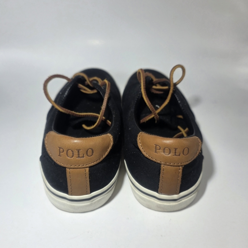 Polo by Ralph Leather  Lauren Men  Black and Brown Sneakers Size 7D